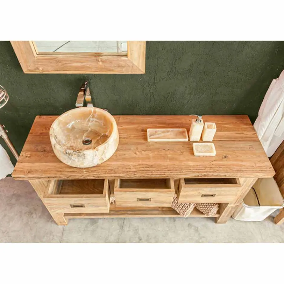 Zusammensetzung der modernen Badezimmermöbel aus massivem Teakholz - Töpfchen