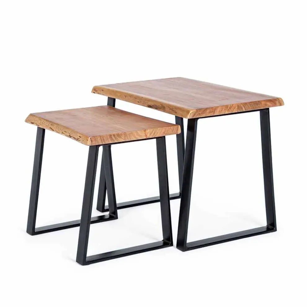 Zusammensetzung von 2 Couchtischen in Holz und Stahl Homemotion - Artur