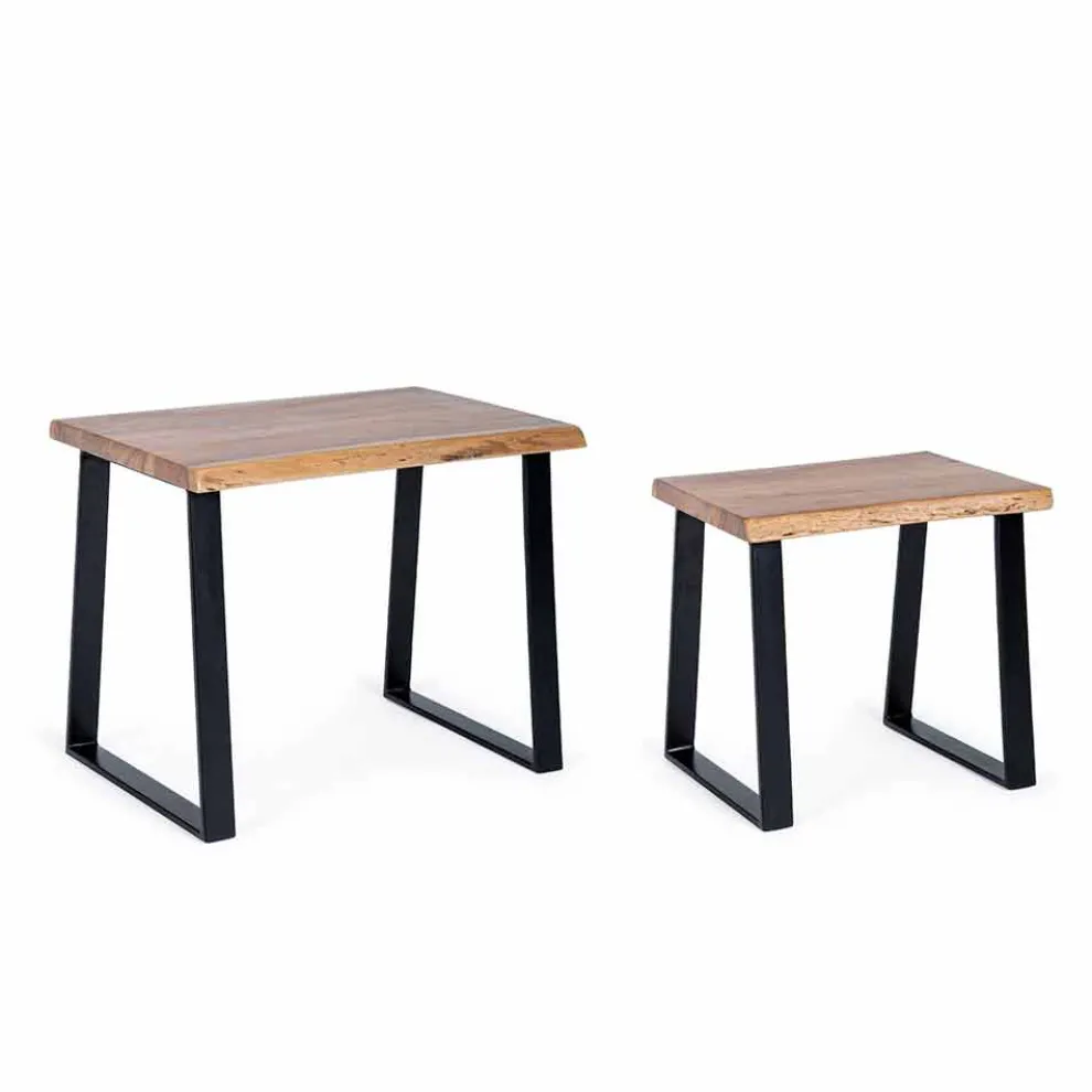 Zusammensetzung von 2 Couchtischen in Holz und Stahl Homemotion - Artur