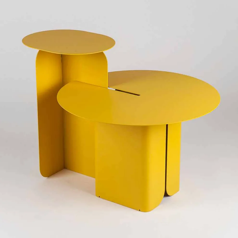 Zusammensetzung von 2 modernen Couchtischen aus Stahl Made in Italy - Pappel