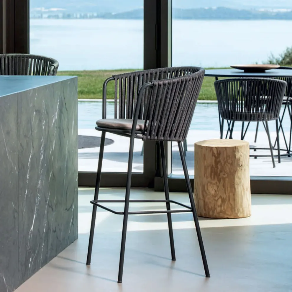 Outdoor-Barhocker aus verzinktem Stahl und Seil Made in Italy - Bronn