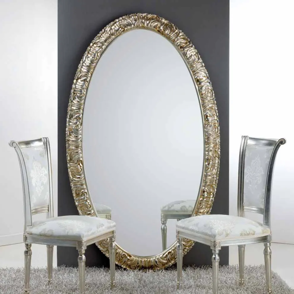 Ovaler Stand und Wandspiegel Altsilber 114x190 Life