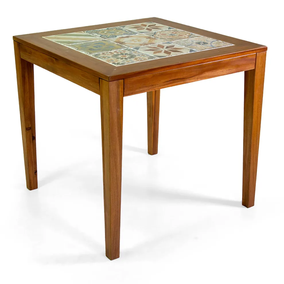 Quadratischer Tisch aus Akazienholz und Keramikplatte - Technical